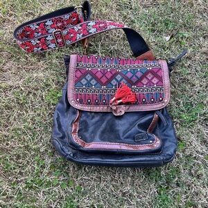 Embroidered Black and Brown Women's Bag the Sak